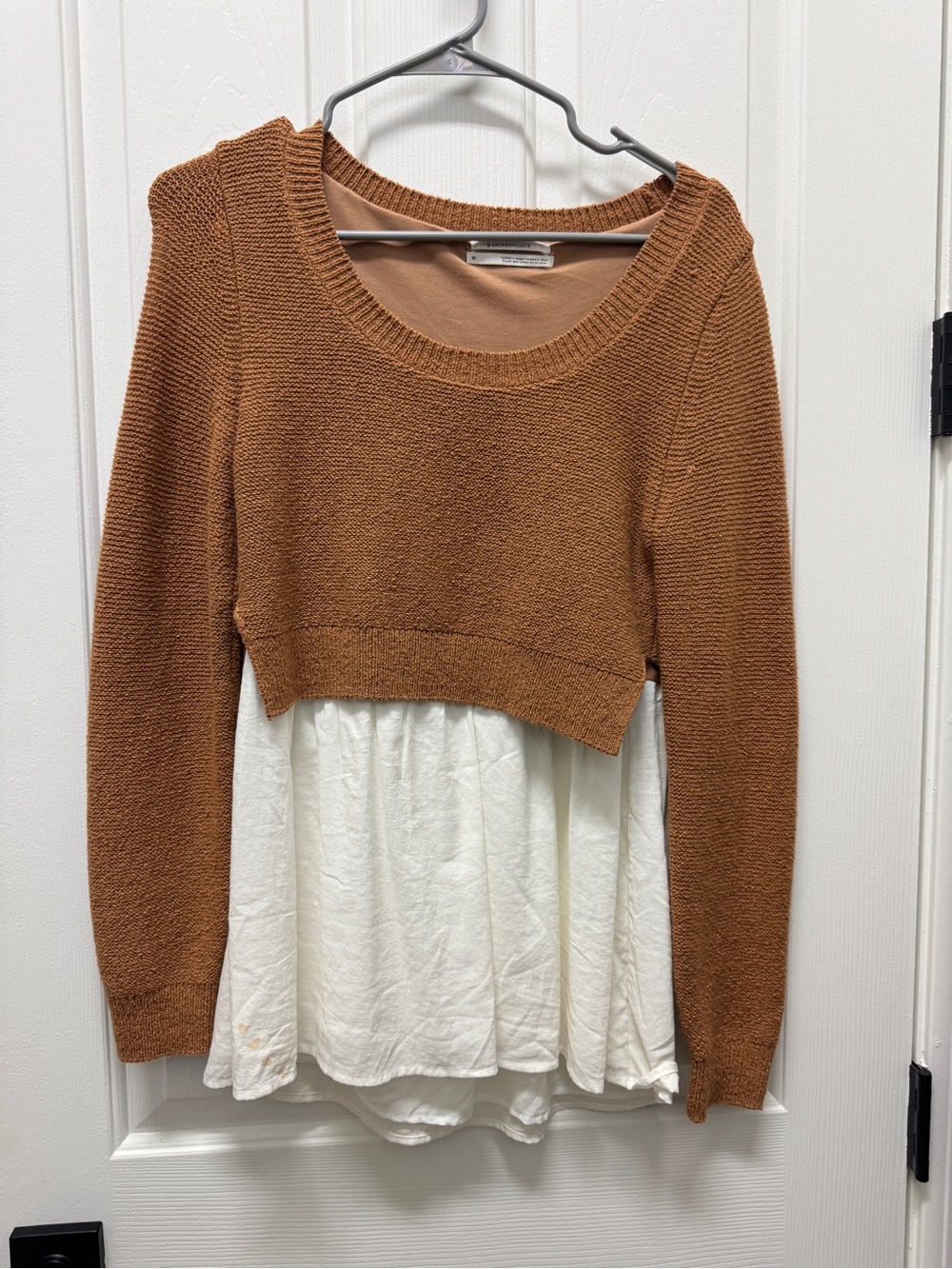 Anthropologie Layered Scoop-Neck Sweater in Rust and White